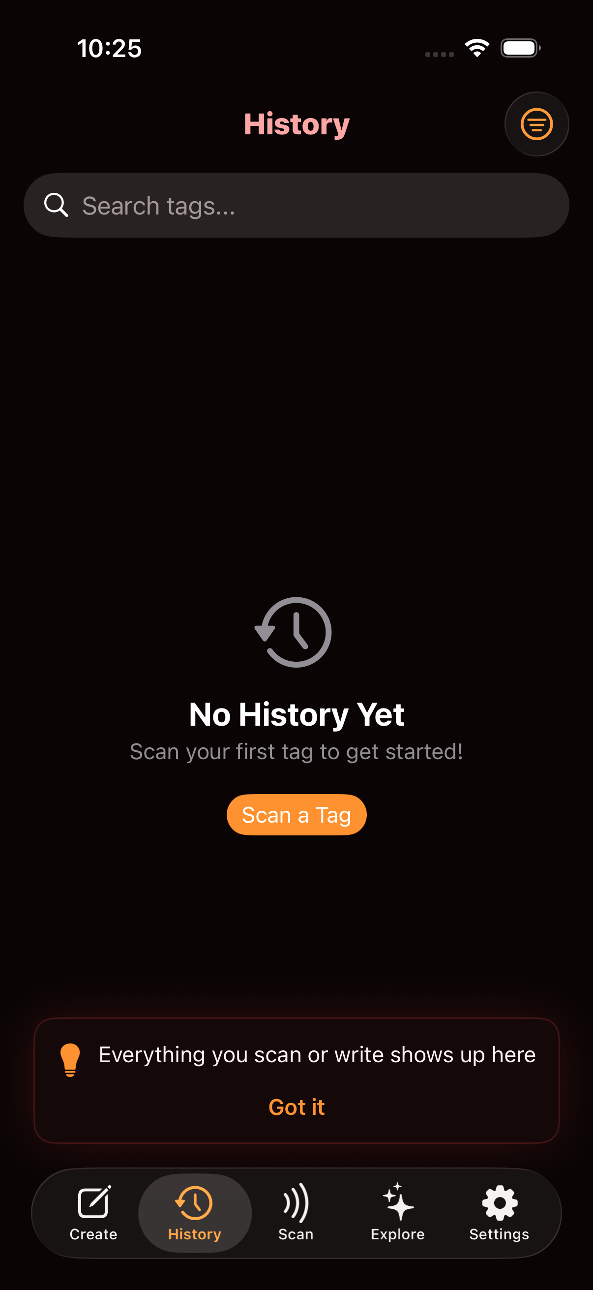 NFCThis History screen